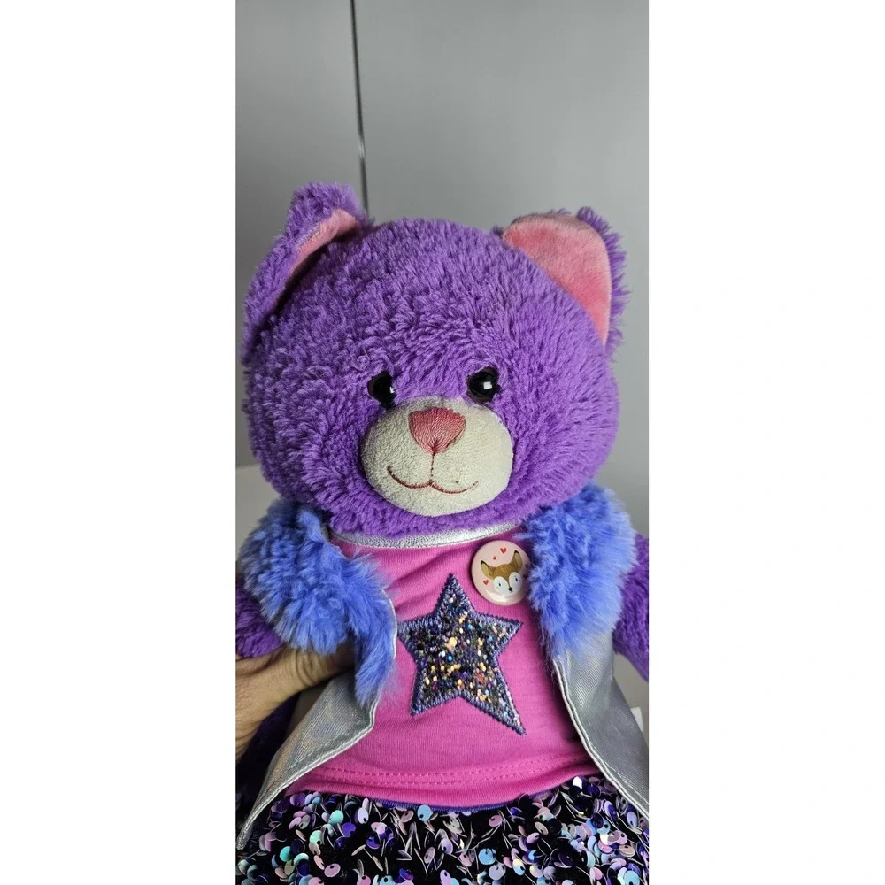 BAB Purple Kitty Cat Plush 2017 w/ Glitter Star Shirt‎ Silver Vest Sequin Skirt